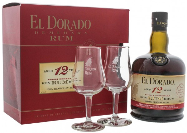 El Dorado 12YO Rum 0,7 Liter 40% + 2 Nosing Gläser